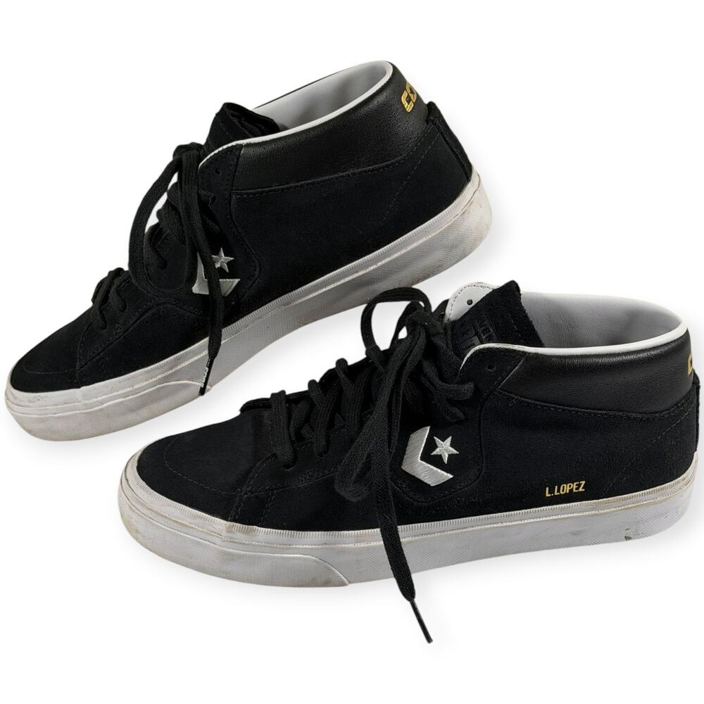 Converse Louie Lopez Pro Mid Casual Sneaker, Black/White, Leather, Men's 9